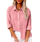 Women's Short Sleeve Linen Blouse with Button Accents