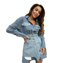 Chic Women's Checkered Blouse & Denim Skirt Set