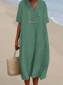 Women's V-Neck Long Sleeve Dress - Flattering Fit