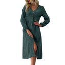 Chic V-Neck Women's Shirt Dress with Button Accents