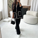 Chic Knit Blazer Set with Contrasting Accents