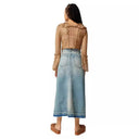 Trendy Long Denim Skirt with Chic Split Design