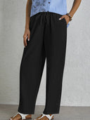 Relaxed Fit Women's Leisure Pants with Elastic Waist and Decorative Button Accents