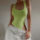 Chic Women's High-Cut Bodysuit with Ribbed Detail