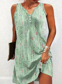 Chic Women's V-Neck Sleeveless Summer Dress with Button Accents