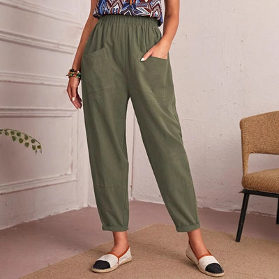 Women's Relaxed Fit Pants with Elastic Waist & Generous Pockets