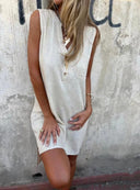 Chic Women's Viscose Summer Dress with Button Accents