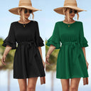 Ruffled Hem Women's Dress with Stylish Belt