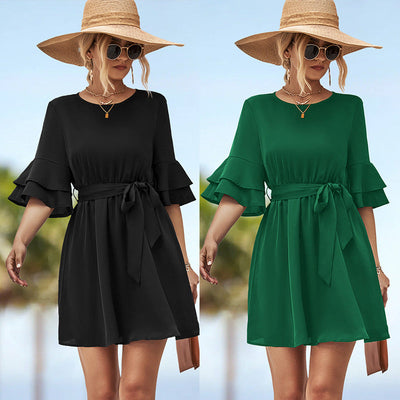 Ruffled Hem Women's Dress with Stylish Belt