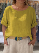 Women’s Linen Blouse with Rolled Sleeves