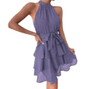 Chic Women's High-Neck Ruffle Dress with Belt