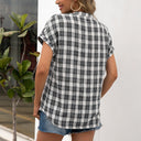 Stylish Women's Checked Blouse with Modern V-Neck