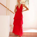 Women's Maxi Dress with Ruffled Design and V-Neck
