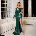 Enchanting Evening Dress with Asymmetric Cut and Dazzling Sequins