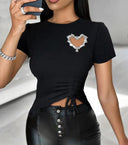 Women's Fitted T-Shirt with Ruching and Heart Design