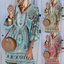 Women's Kaftan Dress with Deep V-Neck & Trumpet Sleeves