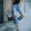 Trendy Women's High-Waist Mom Jeans with Ripped Details and Frayed Hem