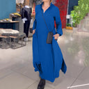 Chic Women's Long Sleeve Dress with Stylish Pockets and Stand-Up Collar