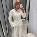 Chic Women's Blazer Jacket with Puff Sleeves & Button Detail