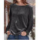 Chic Women's Long Sleeve Fleece Blouse with Stylish Round Neck