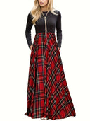 Chic Long Sleeve Maxi Dress in Modern Check