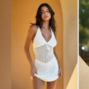 Chic Crochet Beach Dress with Deep V-Neck Design