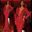 Stunning Women's Evening Dress with Deep V-Neck and Sequin Accents