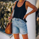 Trendy Women's Destroyed Denim Shorts - Relaxed Fit