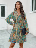 Bohemian-Inspired Women's Shirt Dress with Waist Belt and Vibrant Print