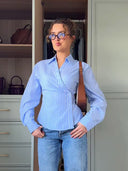 Chic Stripe Pattern Women's Wrap Blouse