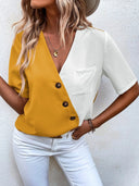 Asymmetrical Women's Blouse with Button Accents