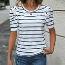 Chic Striped Puff Sleeve T-Shirt for Women