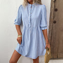 Chic Women's Dress with Stylish Button Placket & Ruffle Accents