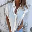 Chic Ruffle-Trimmed Short Sleeve Blouse for Women