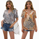 Artistic Animal Print V-Neck Blouse for Women
