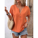 Chic Women's Button Placket Blouse with Round Neck