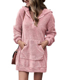 Cozy Hooded Fleece Dress with Zippered Pockets