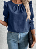 Stylish Ruffle Detail Blouse with Round Neck