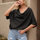 Chic Asymmetrical Hem V-Neck Blouse for Women