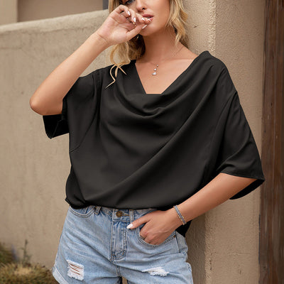 Chic Asymmetrical Hem V-Neck Blouse for Women