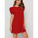 Chic A-Line Mini Dress with Puff Sleeves