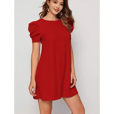 Chic A-Line Mini Dress with Puff Sleeves