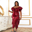 Chic Women's Wrap Dress with Puff Sleeves & Draped Design