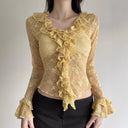 Chic Embellished Lace Ruffle Top for Women