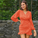 Chic Ruching & Ruffle Hem Dress for Women