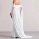 Chic Off-Shoulder Evening Dress with Sheer Cape and Flattering Design