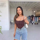 High Waist Frayed Hem Denim Shorts for Women