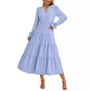 Women's Ruffle-Detail Maxi Dress with V-Neck Design