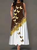 Floral Print Women's Maxi Dress with Pockets