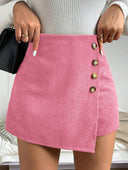 Women's Ribbed Mini Skirt with Button Accents